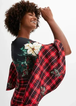 bonprix Bekleidung·Pullover & Strickjacken|Kleider|Carmen-Kleid aus fester Scuba-Qualität mit Weichnachtsmotiv rot/schwarz