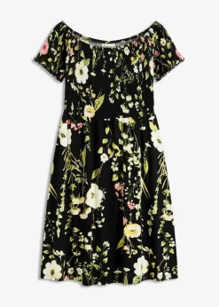 bonprix Bekleidung·Pullover & Strickjacken|Kleider|Carmen-Kleid aus softem Viskose-Mix schwarz floral