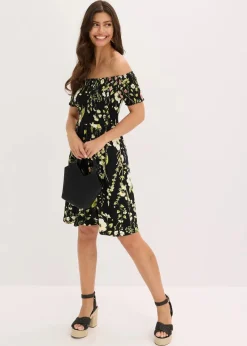 bonprix Bekleidung·Pullover & Strickjacken|Kleider|Carmen-Kleid aus softem Viskose-Mix schwarz floral