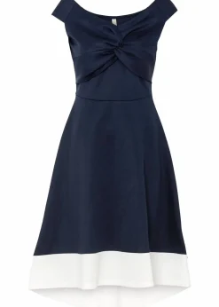 bonprix Bekleidung·Pullover & Strickjacken|Festliche Mode|Carmen-Kleid mit Knotendetail dunkelblau / weiss