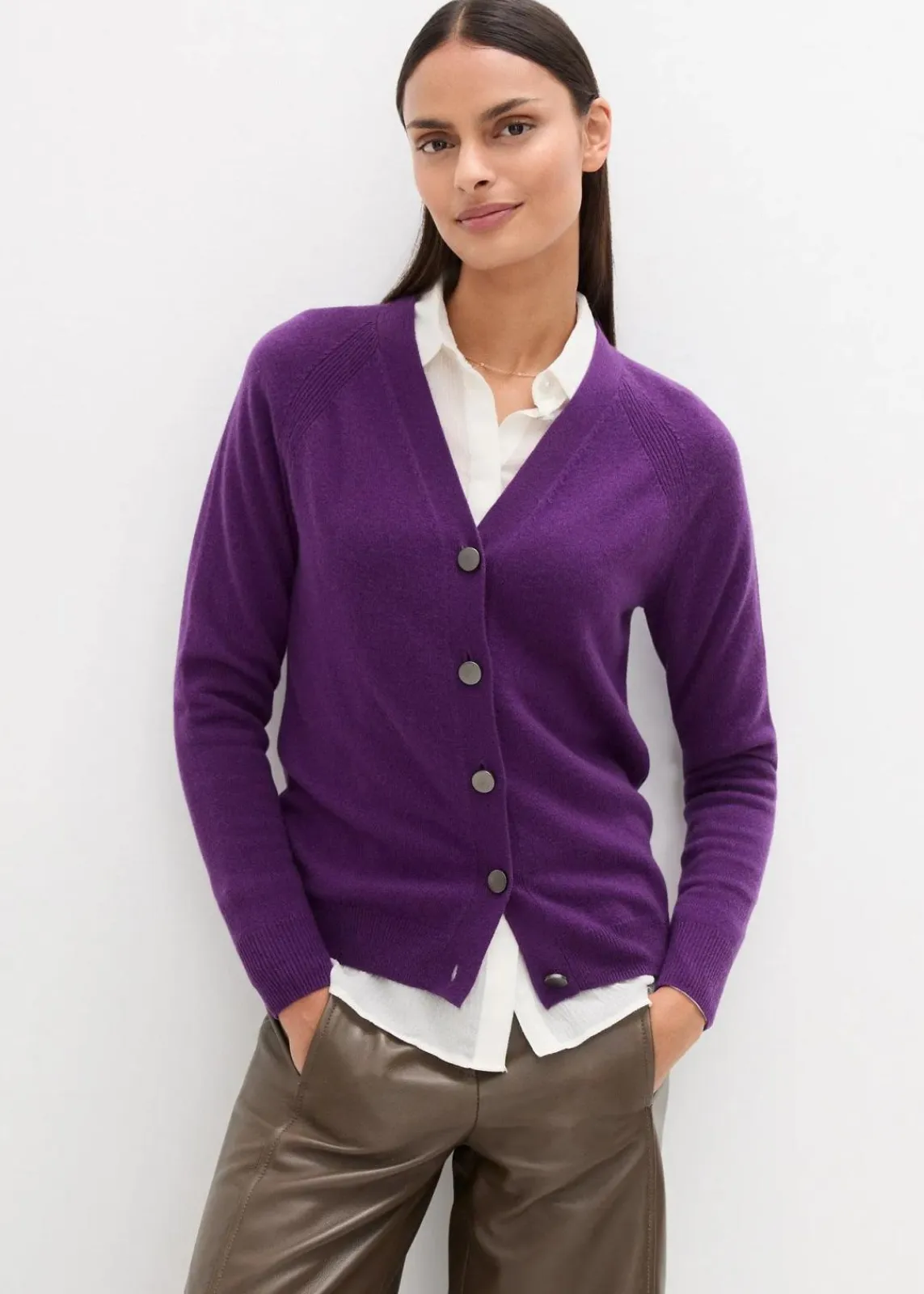 bonprix Pullover & Strickjacken|Strickmode|Cashmerestrickjacke mit Good Cashmere Standard®-Anteil tieflila