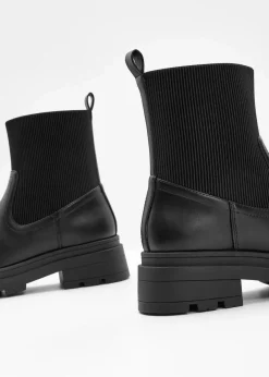 bonprix Gefütterte Winterschuhe|Stiefeletten|Chelsea Boot schwarz