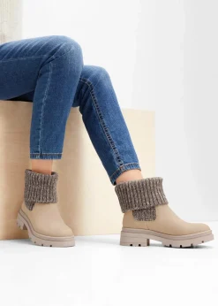 bonprix Gefütterte Winterschuhe|Stiefeletten|Chelsea Boot beige