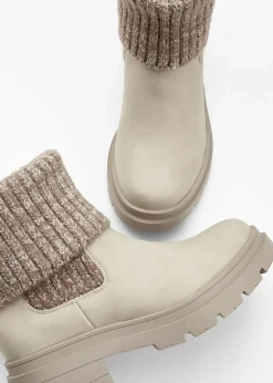 bonprix Gefütterte Winterschuhe|Stiefeletten|Chelsea Boot beige