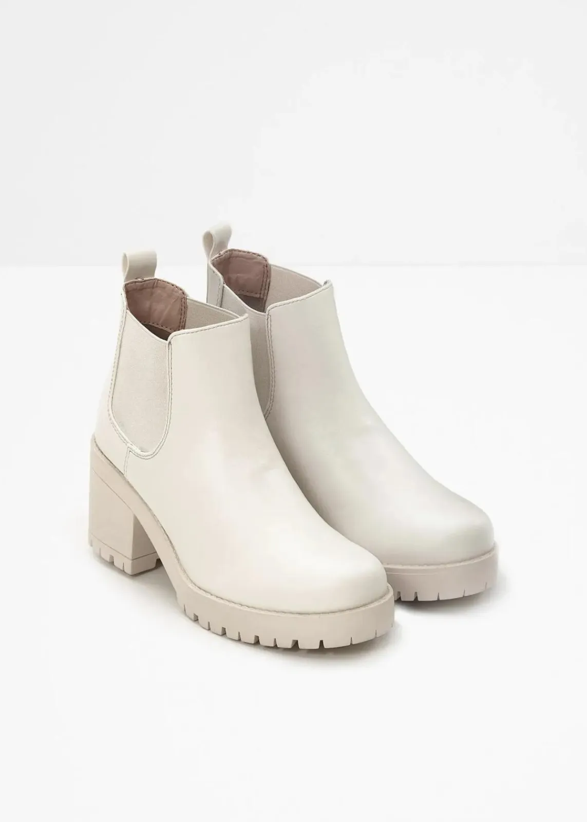 bonprix Schuhe & Accessoires In Spezialgrößen·Schuhe In Übergröße|Schuhe & Accessoires In Spezialgrößen·Elastischer Schaft|Chelsea-Boots mit Blockabsatz beige