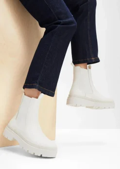 bonprix Schuhe & Accessoires In Spezialgrößen·Schuhe In Übergröße|Schuhe & Accessoires In Spezialgrößen·Elastischer Schaft|Chelsea-Boots mit Profilsohle perlweiß