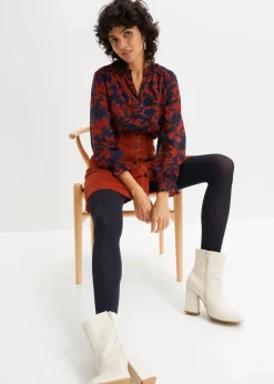bonprix Bekleidung·Jacken & Mäntel|Blusen & Tuniken|Chiffon Bluse mit Smok-Details dunkelblau/rostbraun bedruckt
