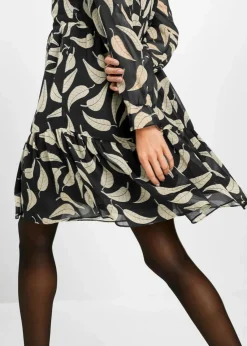 bonprix Nachhaltigere Materialien|Kleider|Chiffon Kleid schwarz/wollweiß floral