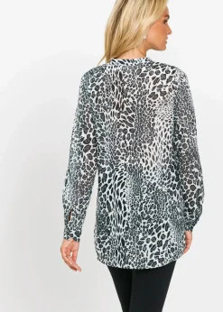 bonprix Bekleidung·Jacken & Mäntel|Blusen & Tuniken|Chiffon Longbluse schwarz/wollweiß bedruckt