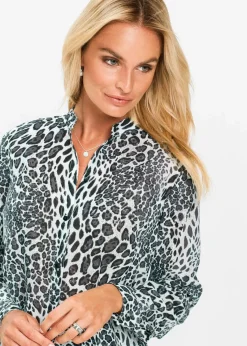 bonprix Bekleidung·Jacken & Mäntel|Blusen & Tuniken|Chiffon Longbluse schwarz/wollweiß bedruckt