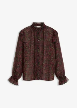 bonprix Bekleidung·Jacken & Mäntel|Blusen & Tuniken|Chiffonbluse schwarz/dunkeloliv/rhododendronrot/weinrot paisley