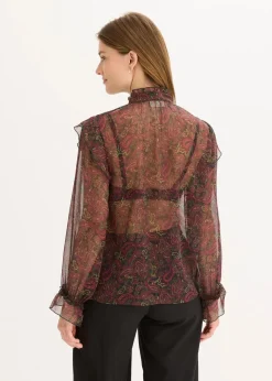 bonprix Bekleidung·Jacken & Mäntel|Blusen & Tuniken|Chiffonbluse schwarz/dunkeloliv/rhododendronrot/weinrot paisley