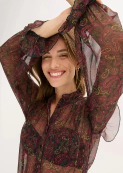 bonprix Bekleidung·Jacken & Mäntel|Blusen & Tuniken|Chiffonbluse schwarz/dunkeloliv/rhododendronrot/weinrot paisley