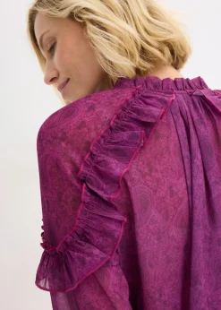 bonprix Bekleidung·Jacken & Mäntel|Blusen & Tuniken|Chiffonbluse dunkellila paisley