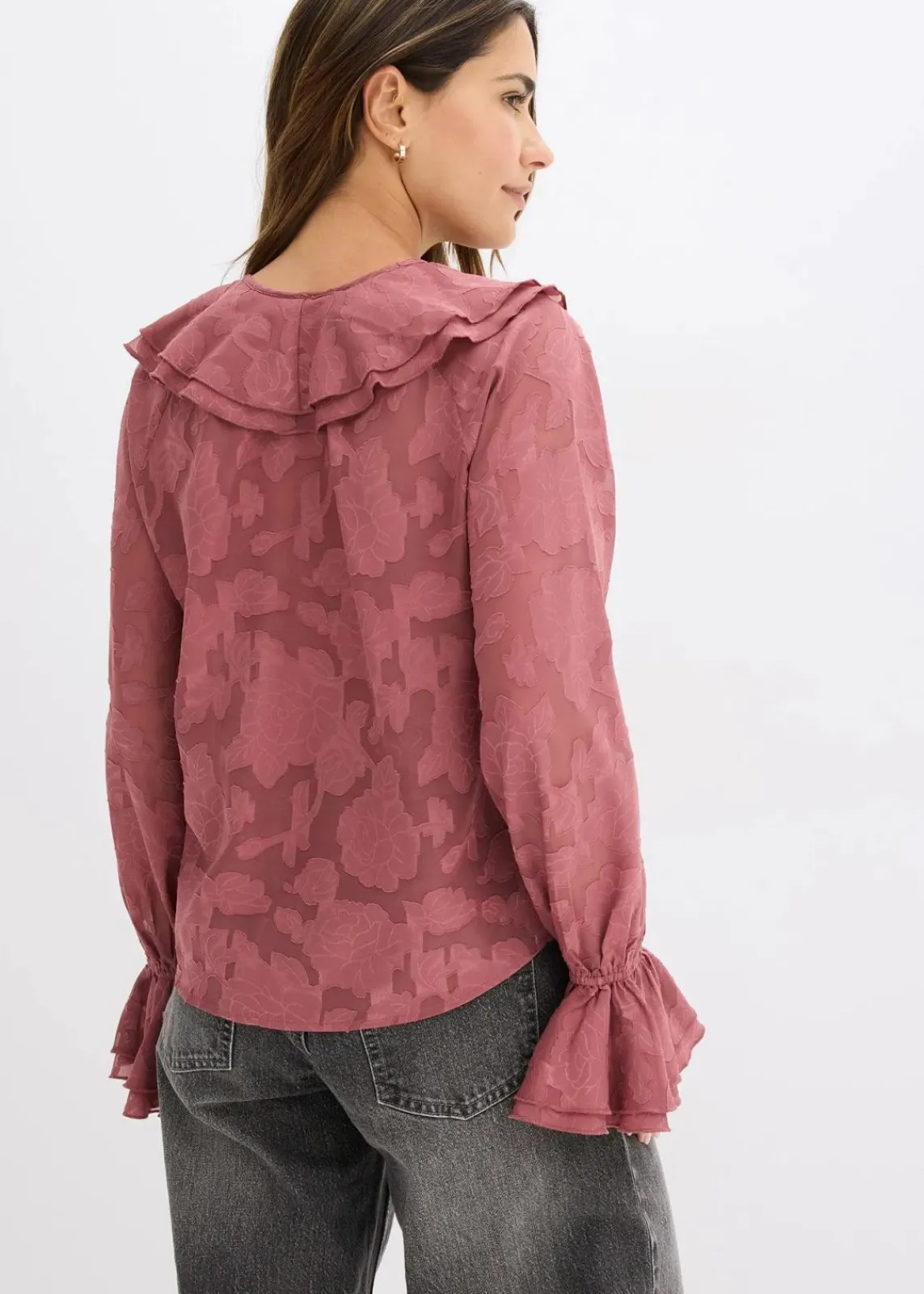 bonprix Blusen & Tuniken|Bekleidung·Jacken & Mäntel|Chiffonbluse mit leichter Transparenz softbeere