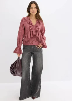 bonprix Blusen & Tuniken|Bekleidung·Jacken & Mäntel|Chiffonbluse mit leichter Transparenz softbeere