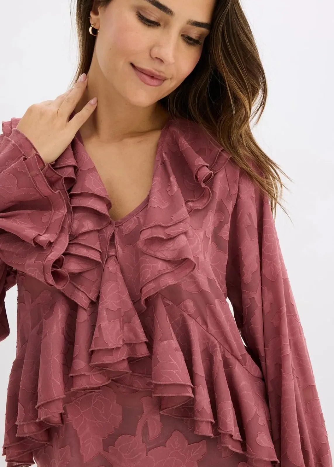 bonprix Blusen & Tuniken|Bekleidung·Jacken & Mäntel|Chiffonbluse mit leichter Transparenz softbeere