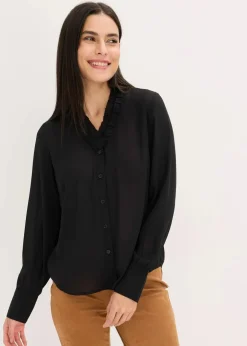 bonprix Bekleidung·Jacken & Mäntel|Blusen & Tuniken|Chiffonbluse mit Rüschen schwarz
