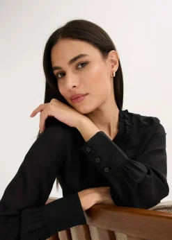 bonprix Bekleidung·Jacken & Mäntel|Blusen & Tuniken|Chiffonbluse mit Rüschen schwarz