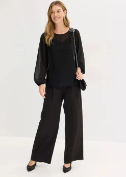 bonprix Bekleidung·Jacken & Mäntel|Festliche Mode|Chiffonbluse mit Strasssteinverzierung schwarz
