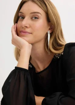 bonprix Bekleidung·Jacken & Mäntel|Festliche Mode|Chiffonbluse mit Strasssteinverzierung schwarz