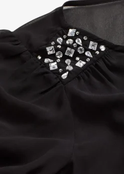 bonprix Bekleidung·Jacken & Mäntel|Festliche Mode|Chiffonbluse mit Strasssteinverzierung schwarz