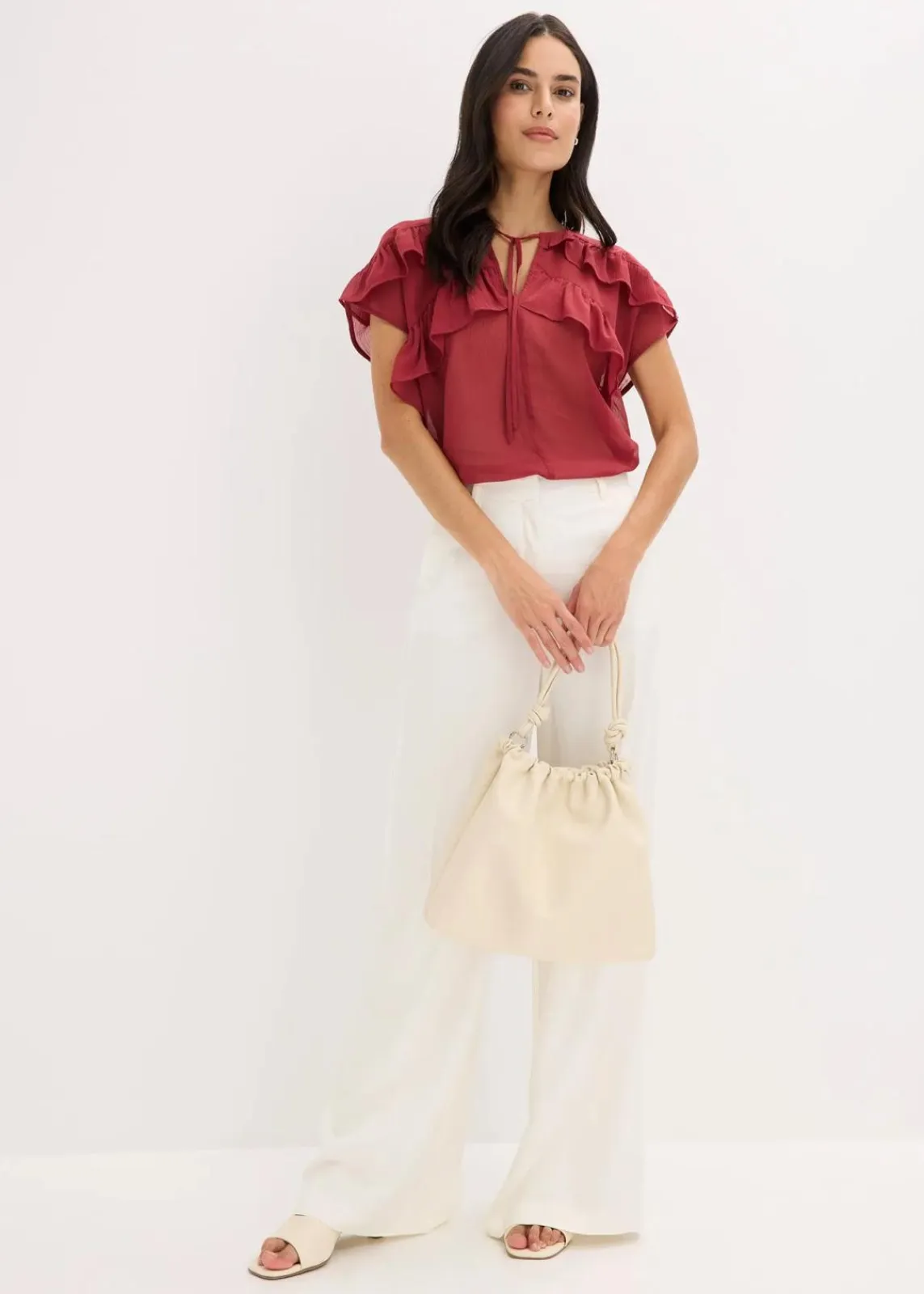 bonprix Bekleidung·Jacken & Mäntel|Blusen & Tuniken|Chiffonbluse mit Volants pflaumenrot