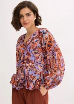 bonprix Bekleidung·Jacken & Mäntel|Blusen & Tuniken|Chiffonbluse mit Volants quarzrot/perlblau paisley