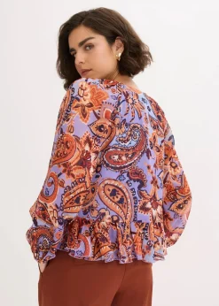 bonprix Bekleidung·Jacken & Mäntel|Blusen & Tuniken|Chiffonbluse mit Volants quarzrot/perlblau paisley