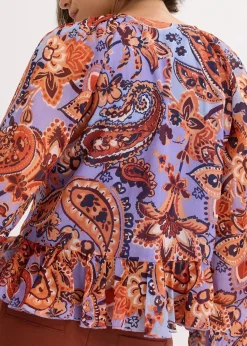 bonprix Bekleidung·Jacken & Mäntel|Blusen & Tuniken|Chiffonbluse mit Volants quarzrot/perlblau paisley