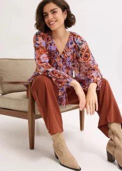 bonprix Bekleidung·Jacken & Mäntel|Blusen & Tuniken|Chiffonbluse mit Volants quarzrot/perlblau paisley
