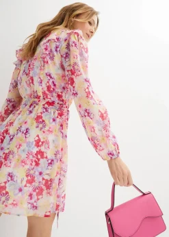 bonprix Bekleidung·Pullover & Strickjacken|Kleider|Chiffonkleid weiß/rosa geblümt