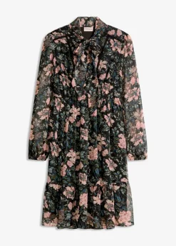 bonprix Bekleidung·Pullover & Strickjacken|Kleider|Chiffonkleid schwarz geblümt
