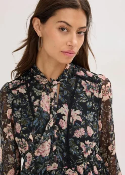 bonprix Bekleidung·Pullover & Strickjacken|Kleider|Chiffonkleid schwarz geblümt