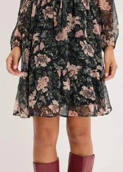 bonprix Bekleidung·Pullover & Strickjacken|Kleider|Chiffonkleid schwarz geblümt