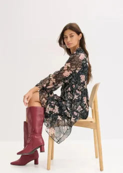 bonprix Bekleidung·Pullover & Strickjacken|Kleider|Chiffonkleid schwarz geblümt