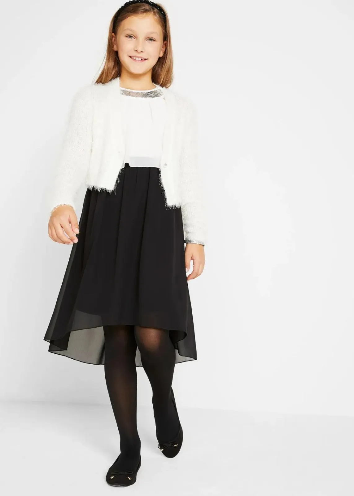 bonprix Mädchen 9-16 Jahre·Kleider & Jumpsuits|Chiffonkleid weiß/schwarz