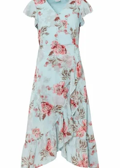 bonprix Bekleidung·Pullover & Strickjacken|Kleider|Chiffonkleid hellblau geblümt