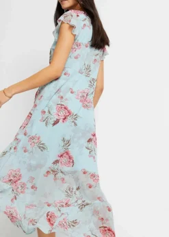 bonprix Bekleidung·Pullover & Strickjacken|Kleider|Chiffonkleid hellblau geblümt