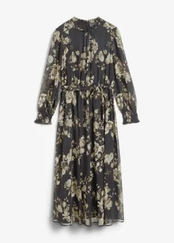 bonprix Bekleidung·Pullover & Strickjacken|Kleider|Chiffonkleid schwarz/mattschilf geblümt