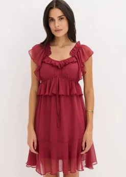bonprix Bekleidung·Pullover & Strickjacken|Kleider|Chiffonkleid in A-Linie pflaumenrot