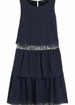 bonprix Mädchen 9-16 Jahre·Kleider & Jumpsuits|Chiffonkleid mit Paillettenband dunkelblau