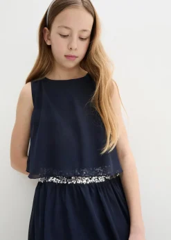 bonprix Mädchen 9-16 Jahre·Kleider & Jumpsuits|Chiffonkleid mit Paillettenband dunkelblau