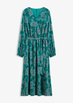 bonprix Kleider|Bekleidung·Pullover & Strickjacken|Chiffonkleid mit Paisley-Druck dunkelsmaragd/dunkelfuchsia paisley