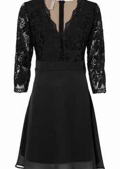 bonprix Festliche Mode|Kleider|Chiffonkleid mit Spitze schwarz/natur