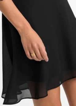 bonprix Festliche Mode|Kleider|Chiffonkleid mit Spitze schwarz/natur