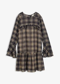 bonprix Bekleidung·Pullover & Strickjacken|Kleider|Chiffonkleid mit Volants schwarz kariert