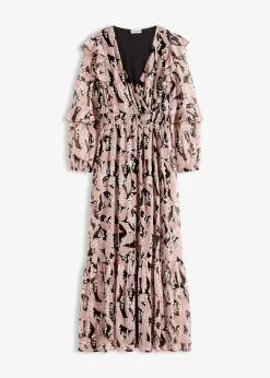 bonprix Bekleidung·Pullover & Strickjacken|Kleider|Chiffonkleid mit Volants schwarz/rosenholz floral