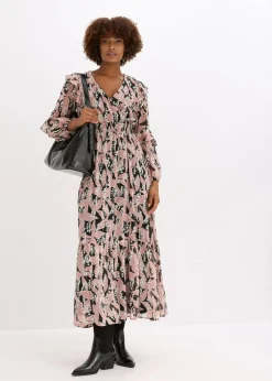 bonprix Bekleidung·Pullover & Strickjacken|Kleider|Chiffonkleid mit Volants schwarz/rosenholz floral