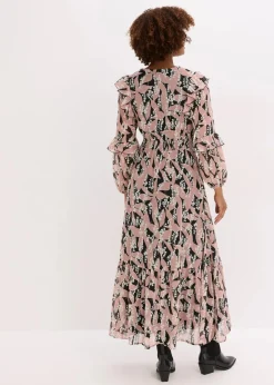 bonprix Bekleidung·Pullover & Strickjacken|Kleider|Chiffonkleid mit Volants schwarz/rosenholz floral